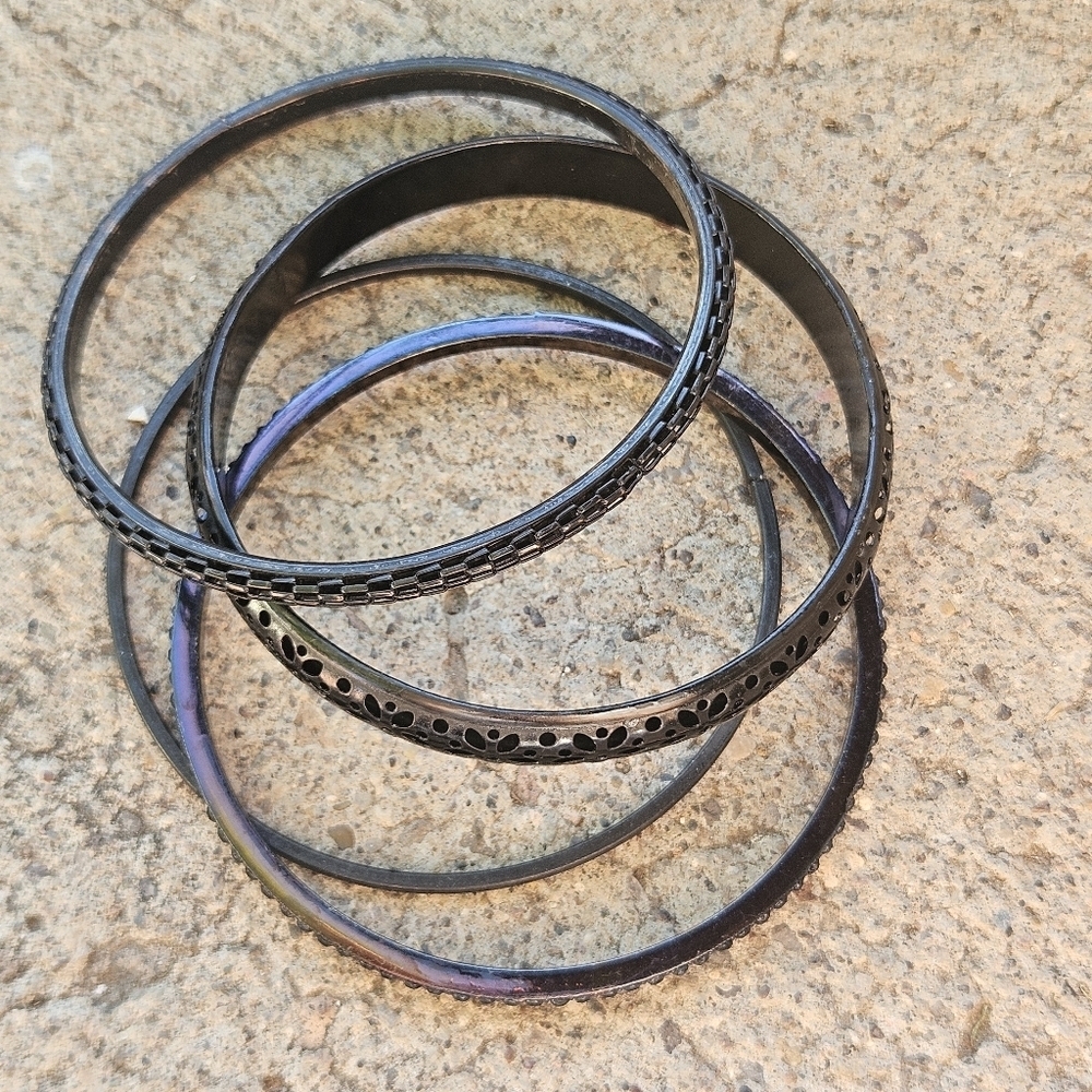 Chic Black Bangle Bracelet Set of 4 Women's Jewelry